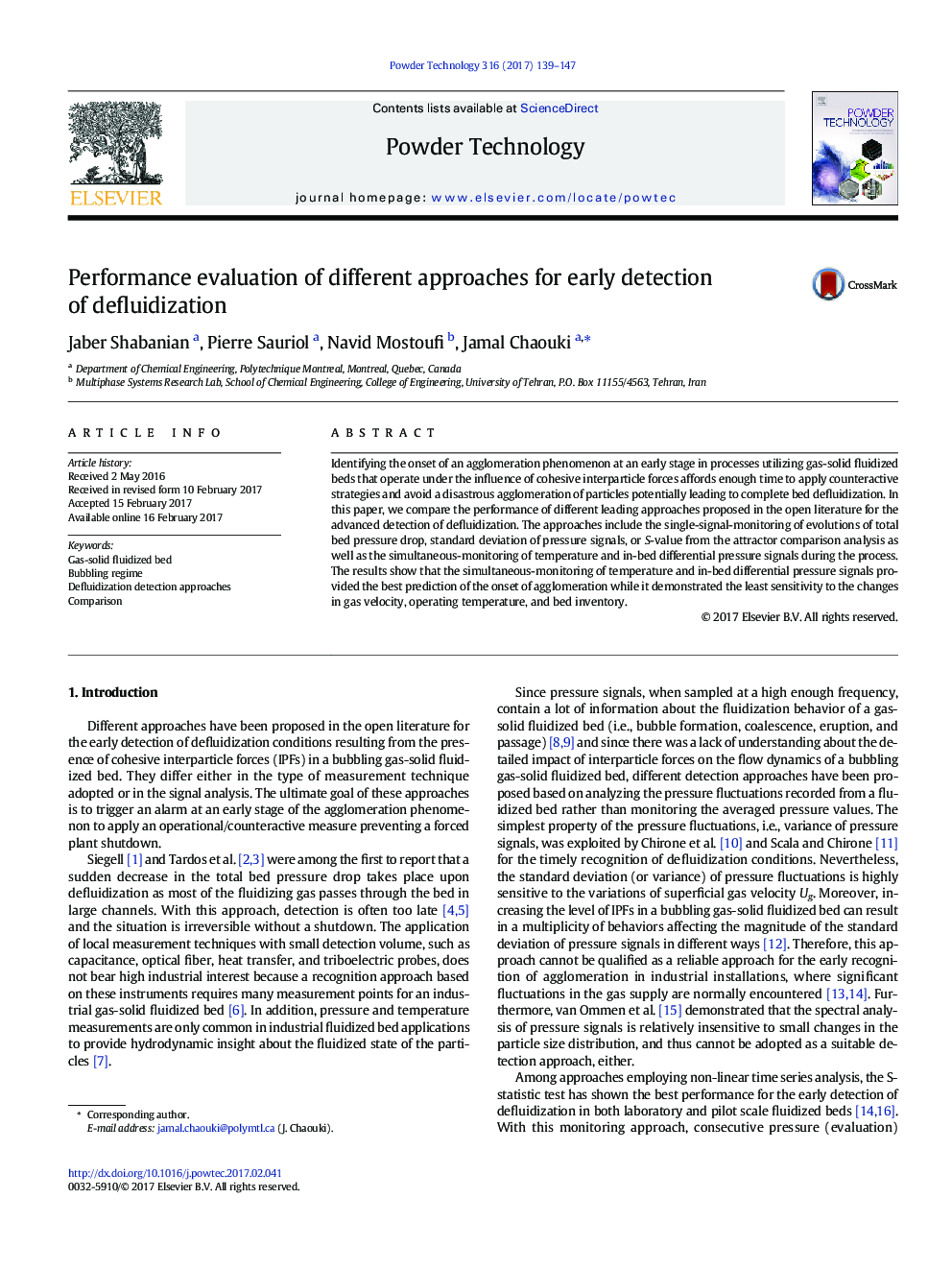 Performance evaluation of different approaches for early detection of defluidization