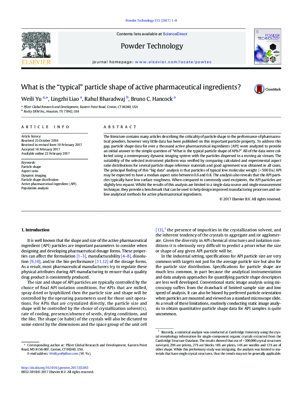 What is the “typical” particle shape of active pharmaceutical ingredients?