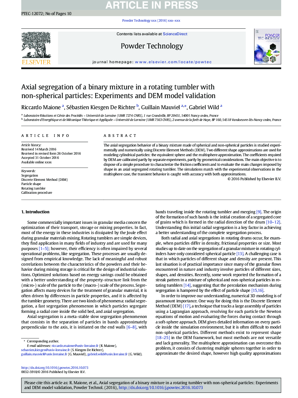 Axial segregation of a binary mixture in a rotating tumbler with non-spherical particles: Experiments and DEM model validation