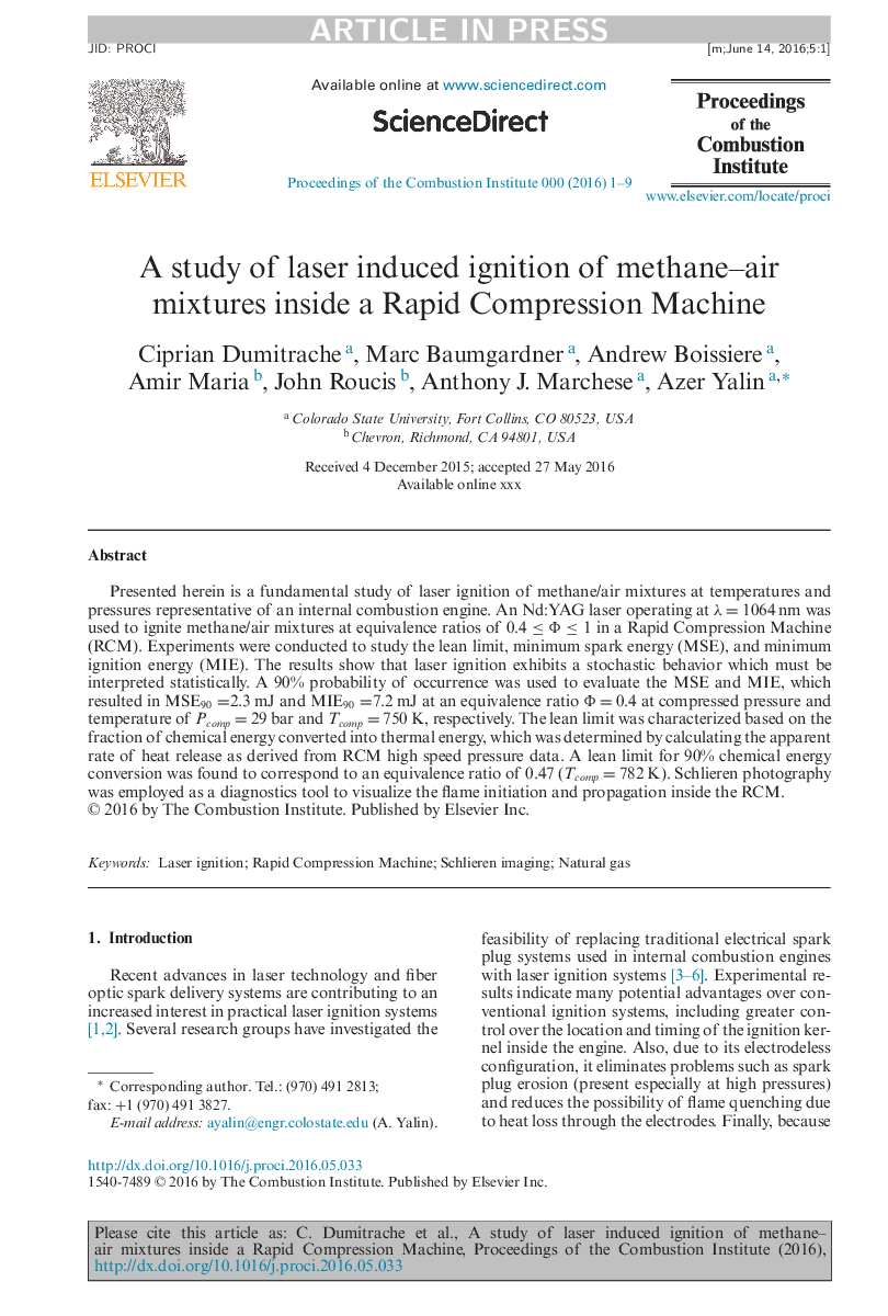 A study of laser induced ignition of methane-air mixtures inside a Rapid Compression Machine