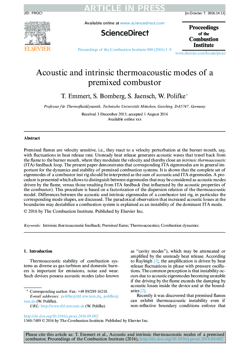 Acoustic and intrinsic thermoacoustic modes of a premixed combustor
