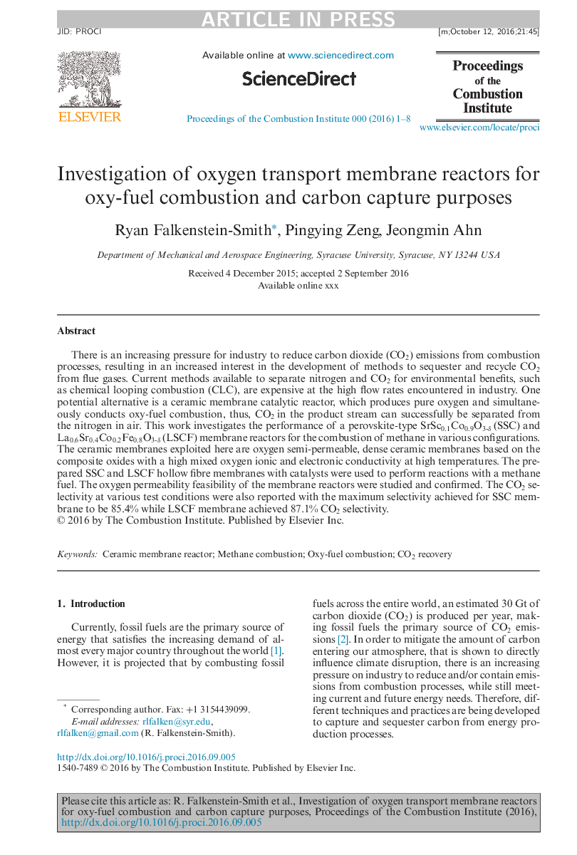 Investigation of oxygen transport membrane reactors for oxy-fuel combustion and carbon capture purposes