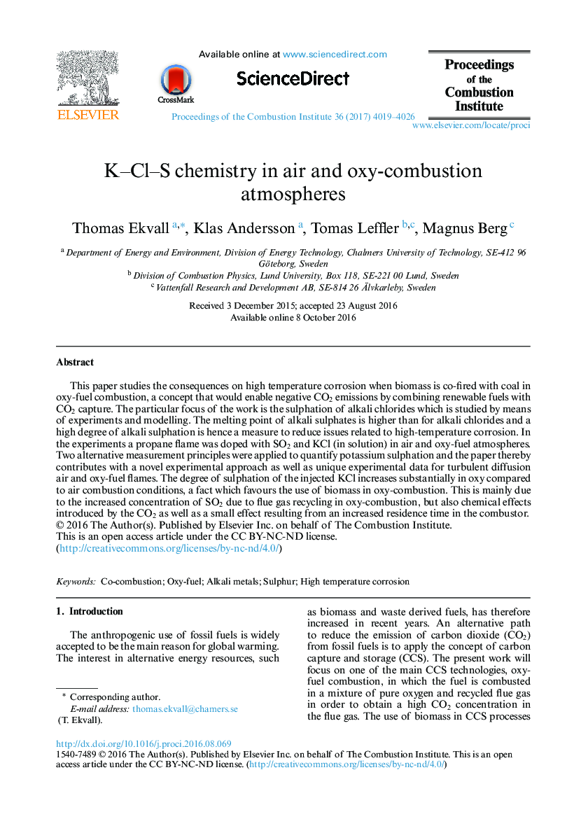 K-Cl-S chemistry in air and oxy-combustion atmospheres