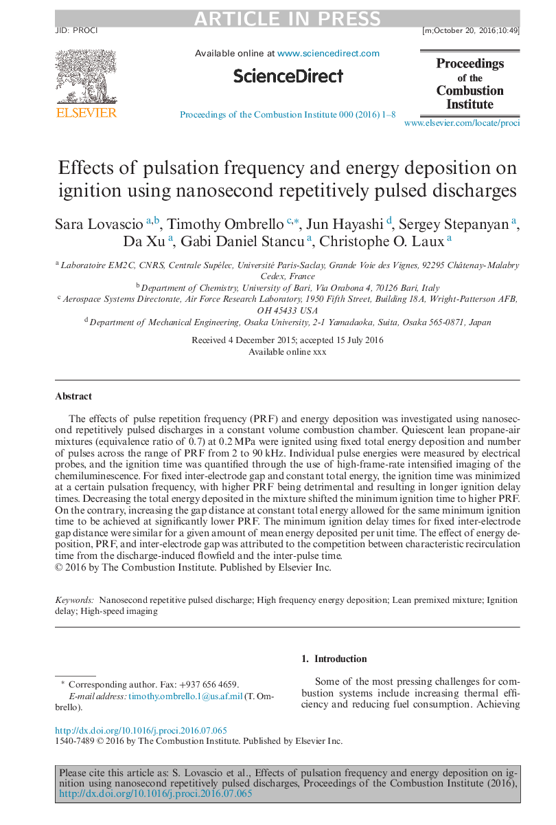 Effects of pulsation frequency and energy deposition on ignition using nanosecond repetitively pulsed discharges