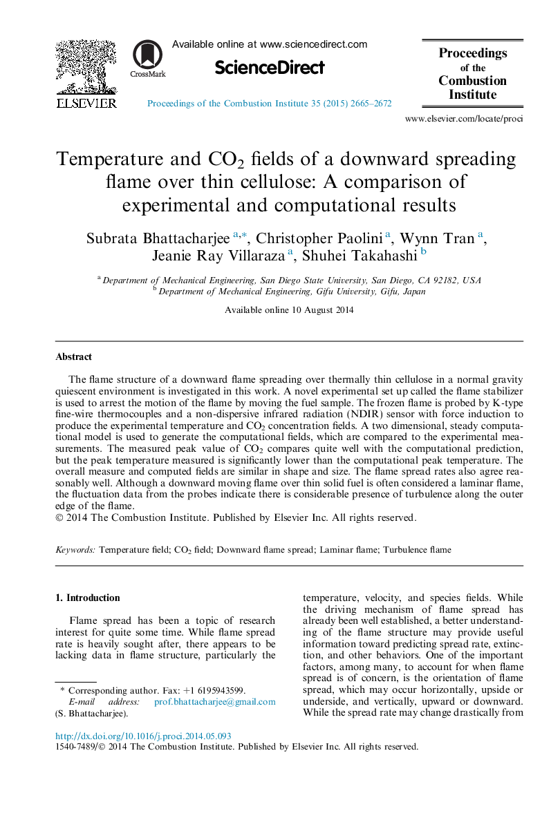 مقادیر دما و سیگنال شعله ی فروپاشی پایین بر روی سلولز ناز: مقایسه نتایج تجربی و محاسباتی 