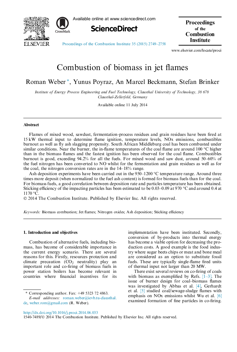 Combustion of biomass in jet flames