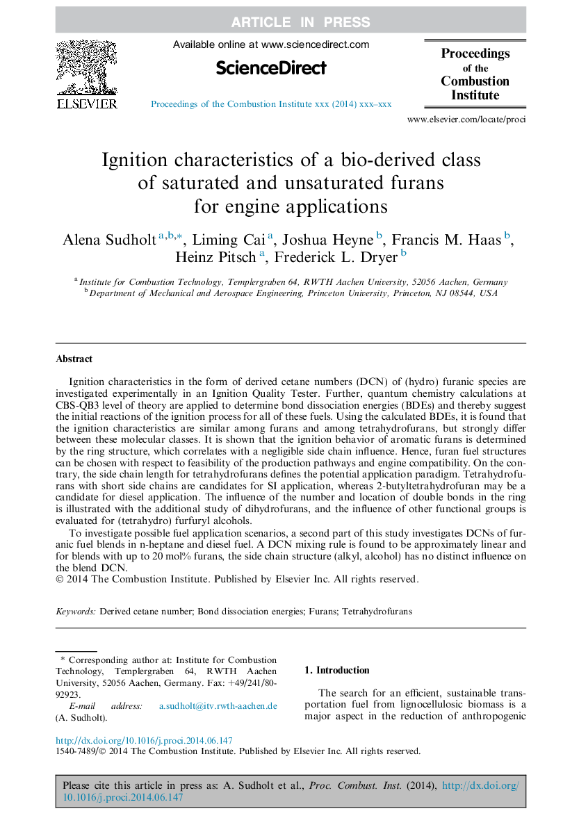 Ignition characteristics of a bio-derived class of saturated and unsaturated furans for engine applications