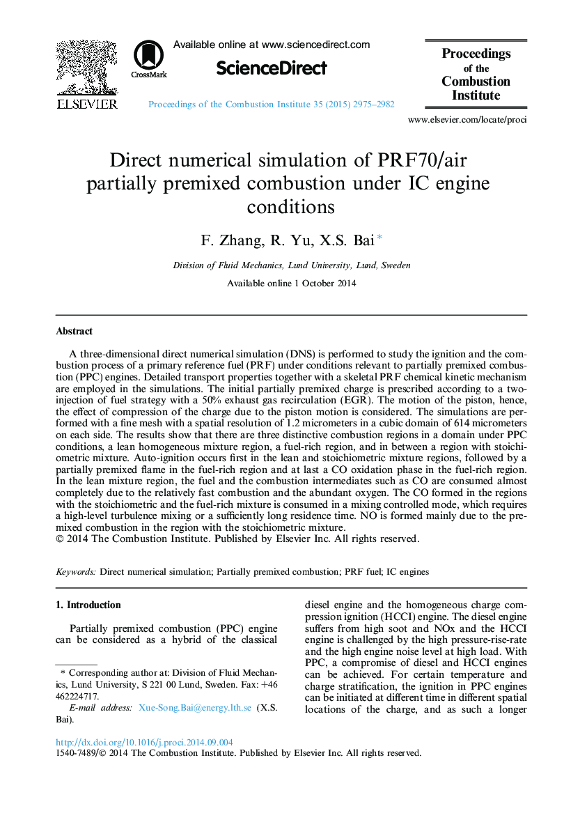 Direct numerical simulation of PRF70/air partially premixed combustion under IC engine conditions