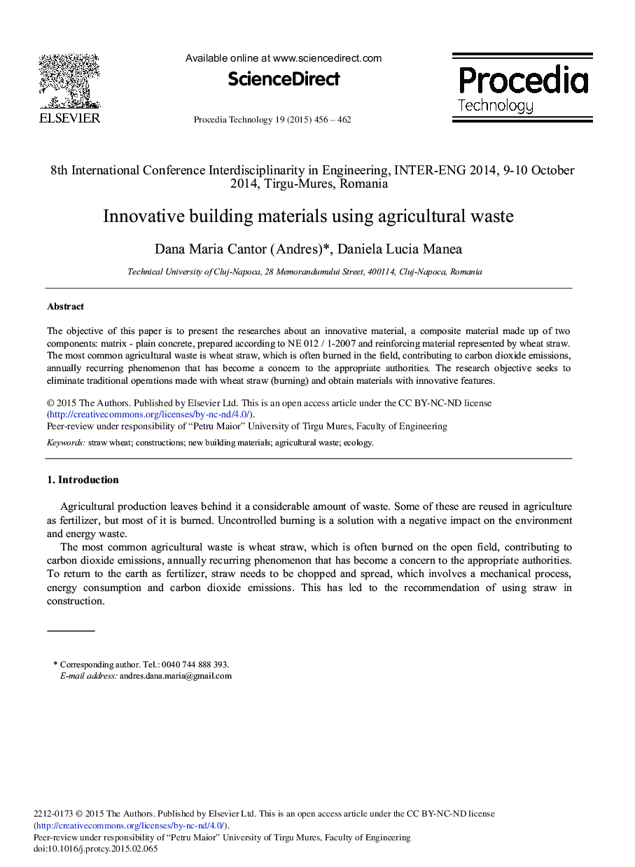 Innovative Building Materials Using Agricultural Waste 