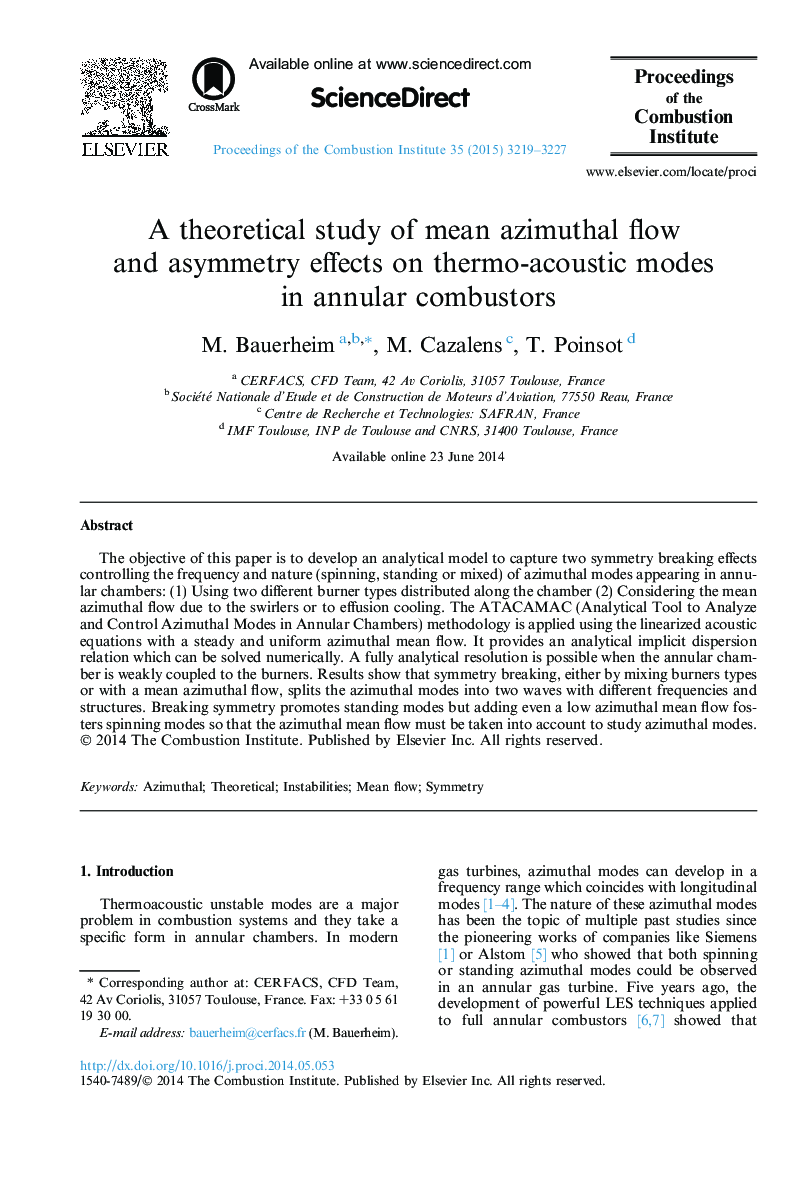 A theoretical study of mean azimuthal flow and asymmetry effects on thermo-acoustic modes in annular combustors