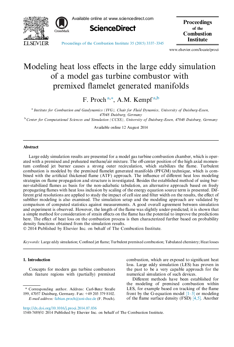 Modeling heat loss effects in the large eddy simulation of a model gas turbine combustor with premixed flamelet generated manifolds
