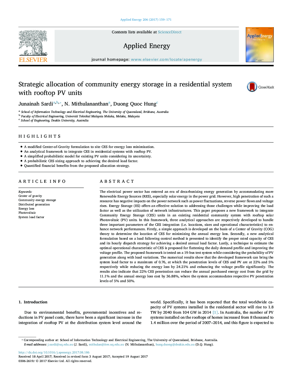 Strategic allocation of community energy storage in a residential system with rooftop PV units