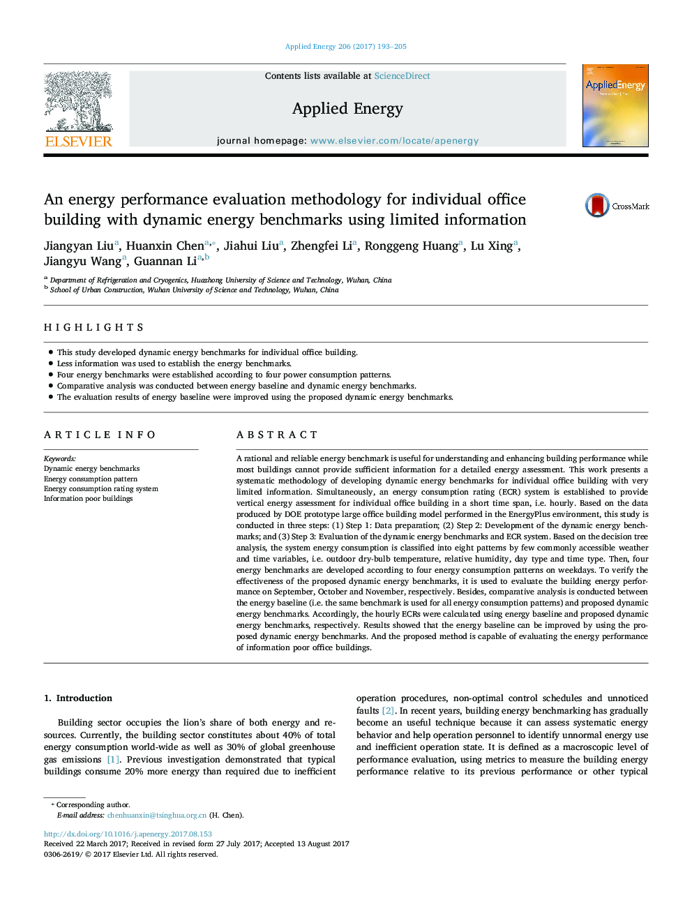 An energy performance evaluation methodology for individual office building with dynamic energy benchmarks using limited information