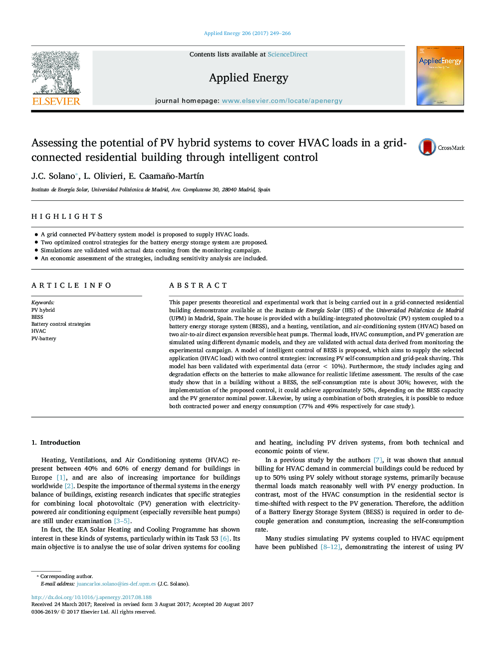 Assessing the potential of PV hybrid systems to cover HVAC loads in a grid-connected residential building through intelligent control