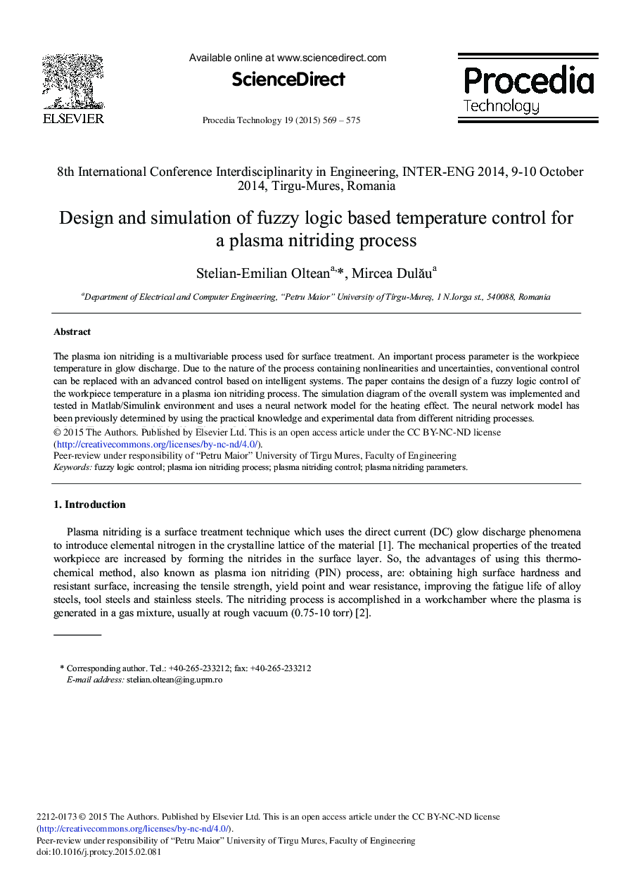 Design and Simulation of Fuzzy Logic Based Temperature Control for a Plasma Nitriding Process 