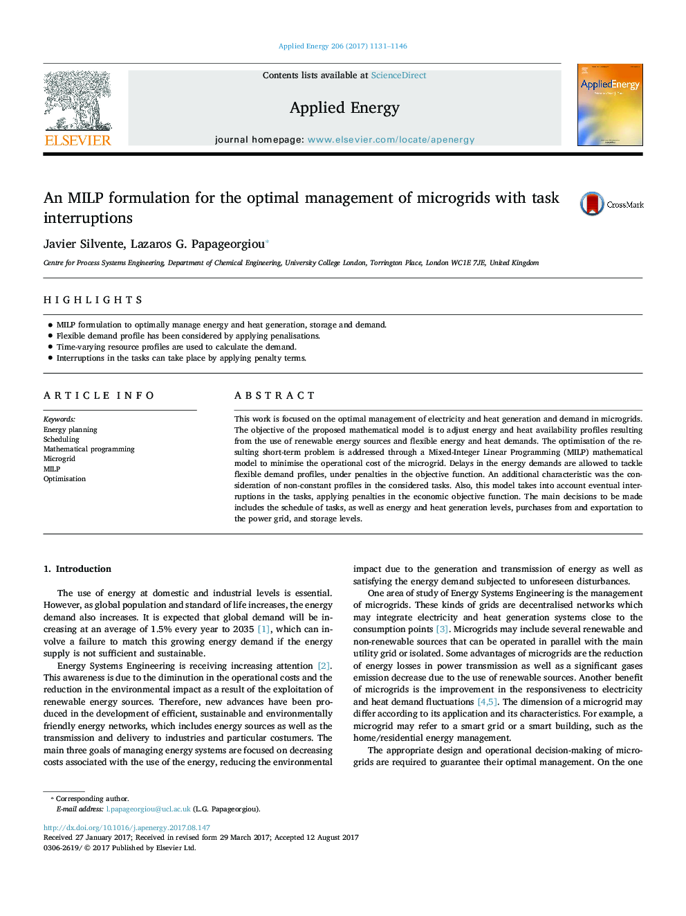 An MILP formulation for the optimal management of microgrids with task interruptions