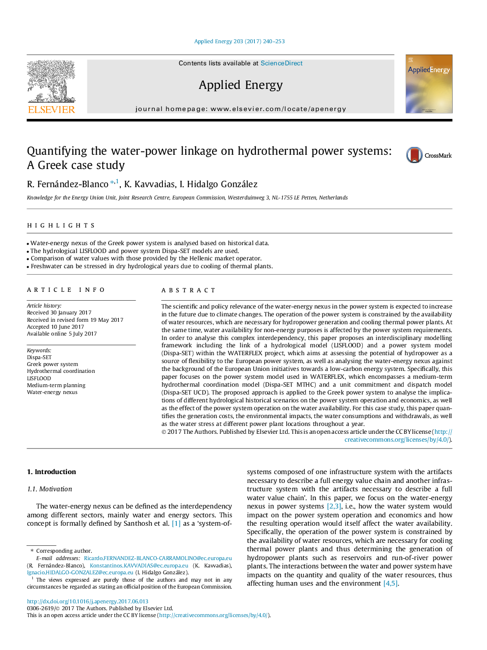 عکس صفحه اول مقاله: Quantifying the water-power linkage on hydrothermal power systems: A Greek case study Quantifying the water-power linkage on hydrothermal power systems: A Greek case study