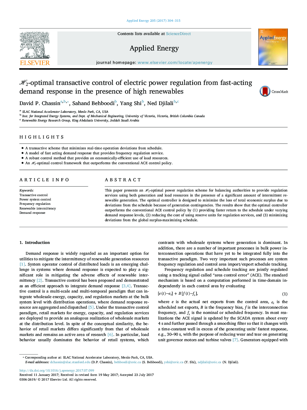 H2-optimal transactive control of electric power regulation from fast-acting demand response in the presence of high renewables