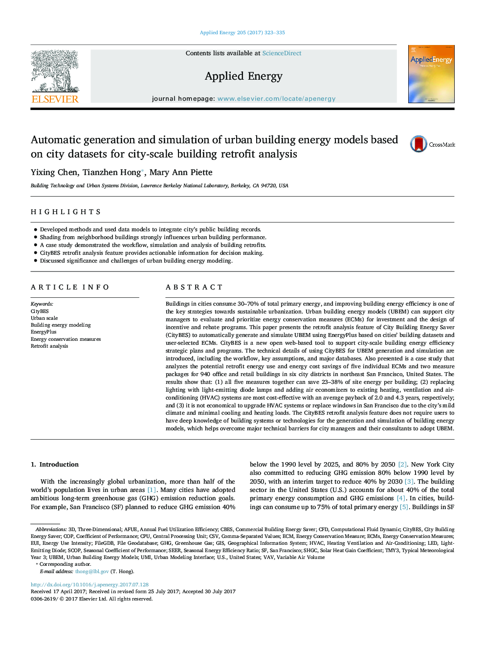 Automatic generation and simulation of urban building energy models based on city datasets for city-scale building retrofit analysis