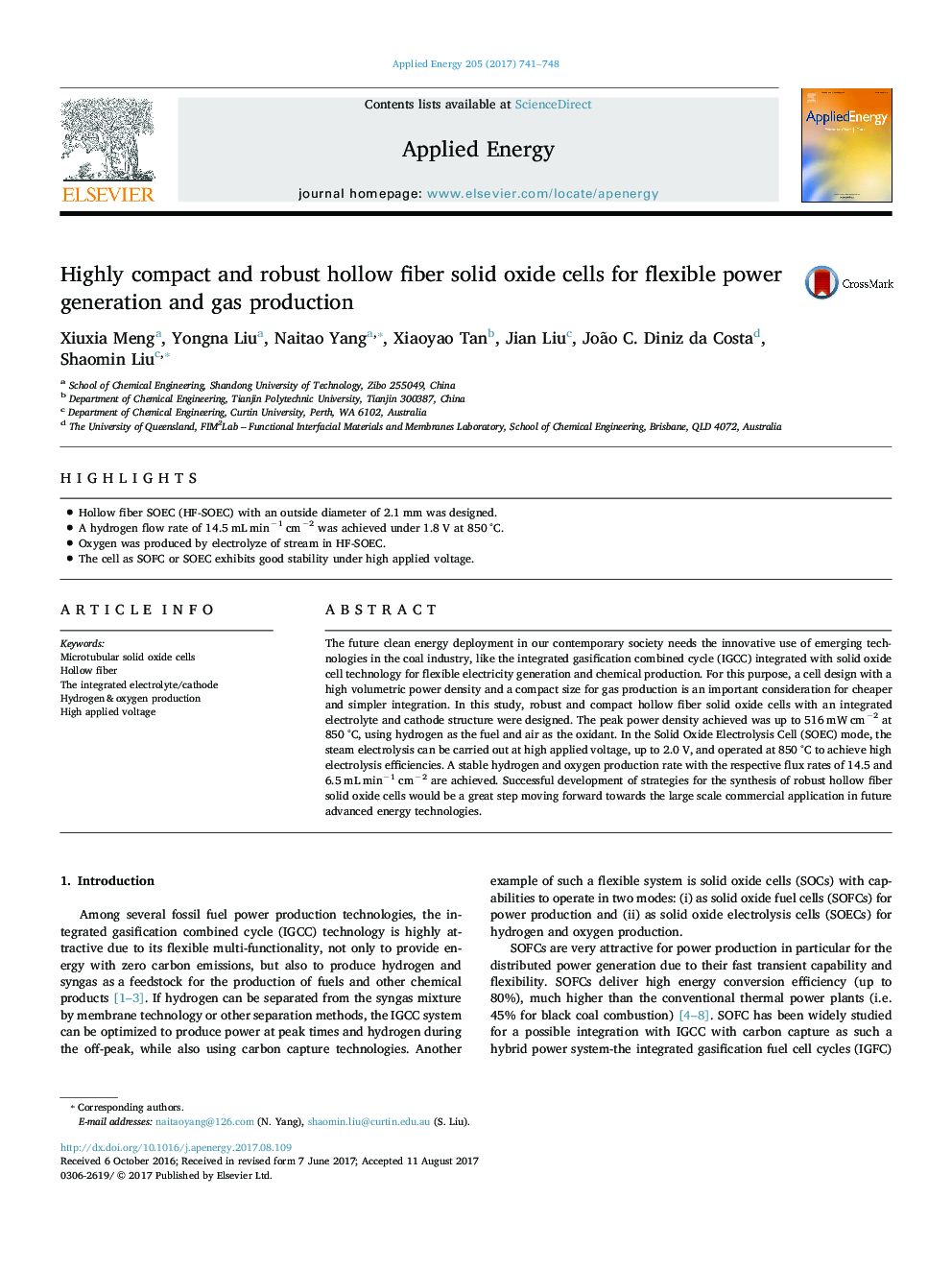 Highly compact and robust hollow fiber solid oxide cells for flexible power generation and gas production