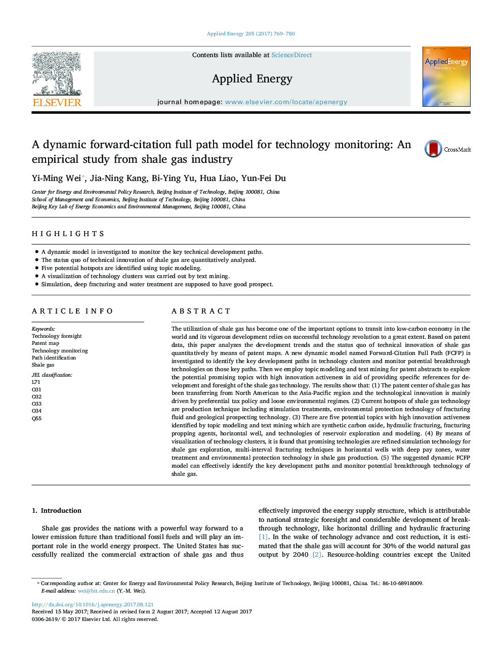 A dynamic forward-citation full path model for technology monitoring: An empirical study from shale gas industry