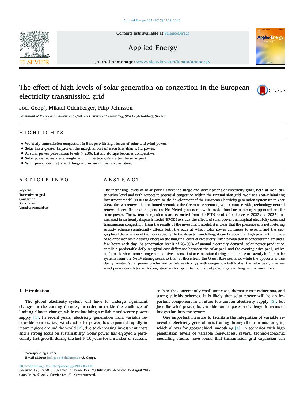 The effect of high levels of solar generation on congestion in the European electricity transmission grid