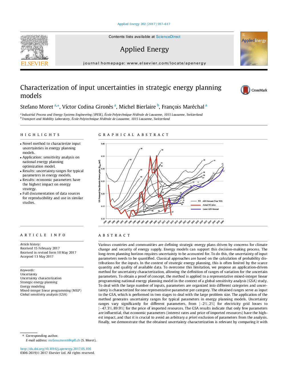 Characterization of input uncertainties in strategic energy planning models