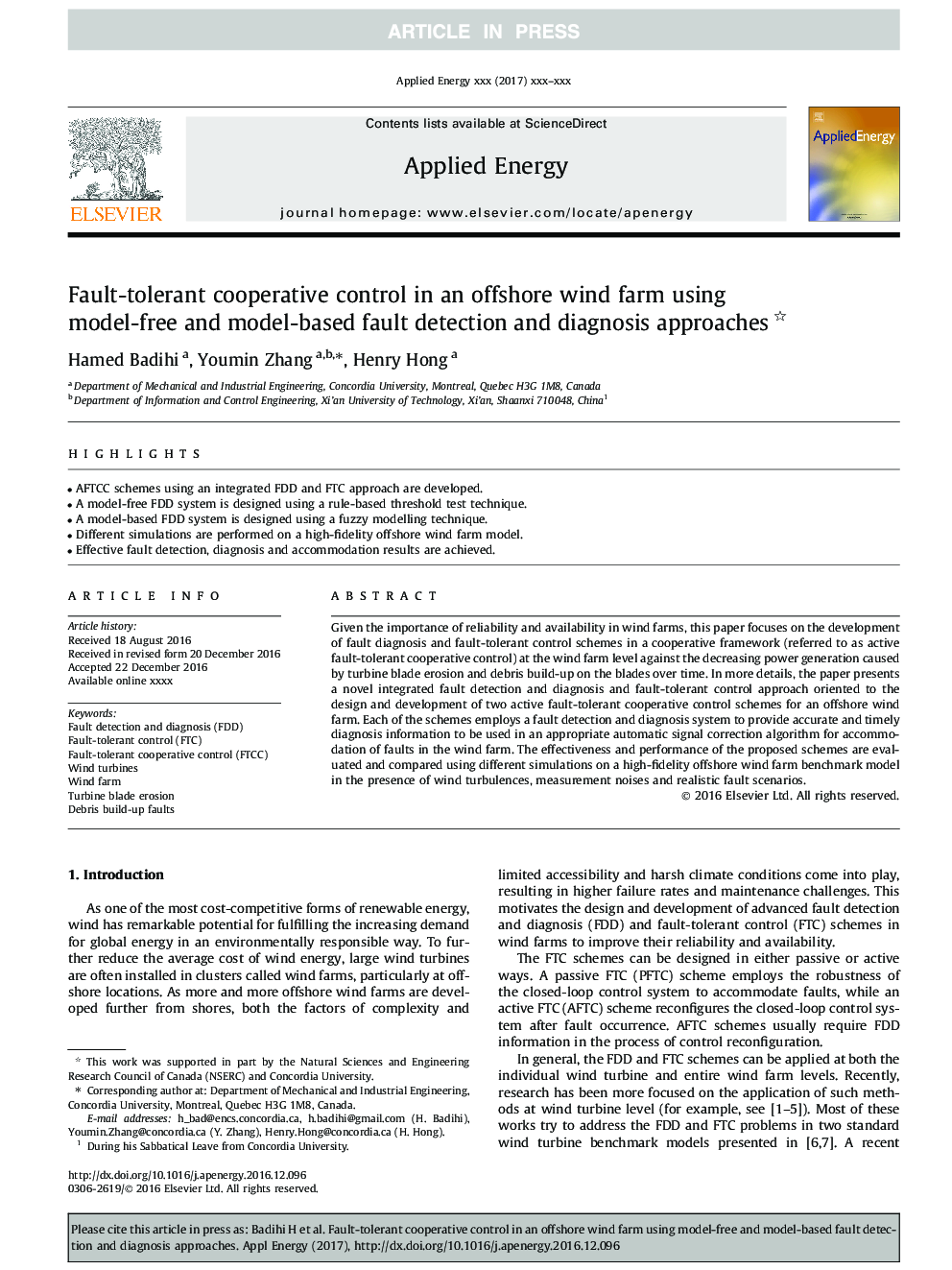 Fault-tolerant cooperative control in an offshore wind farm using model-free and model-based fault detection and diagnosis approaches