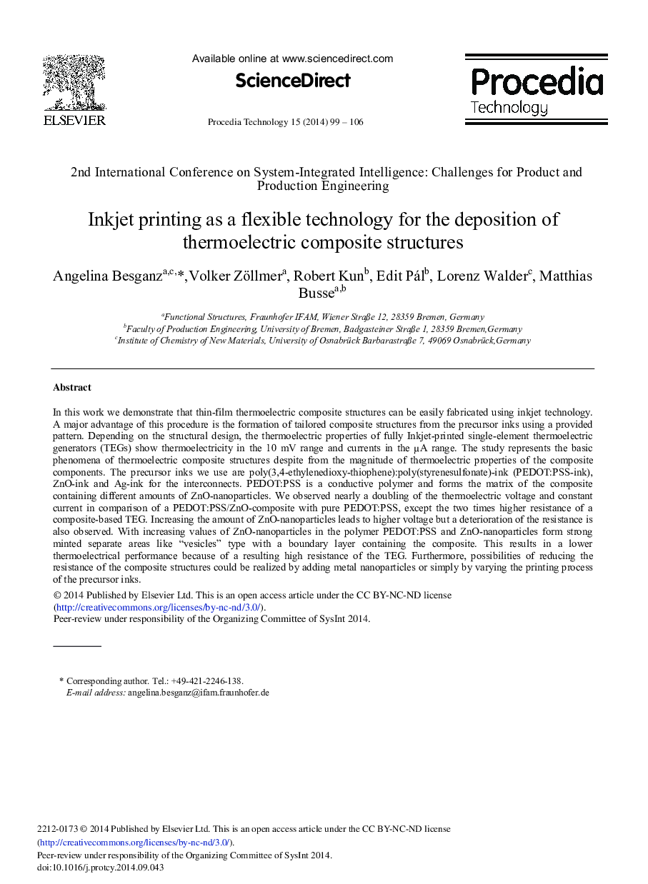 Inkjet Printing as a Flexible Technology for the Deposition of Thermoelectric Composite Structures 