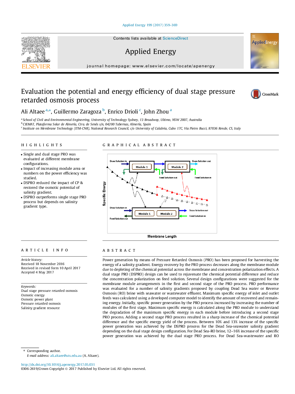 Evaluation the potential and energy efficiency of dual stage pressure retarded osmosis process