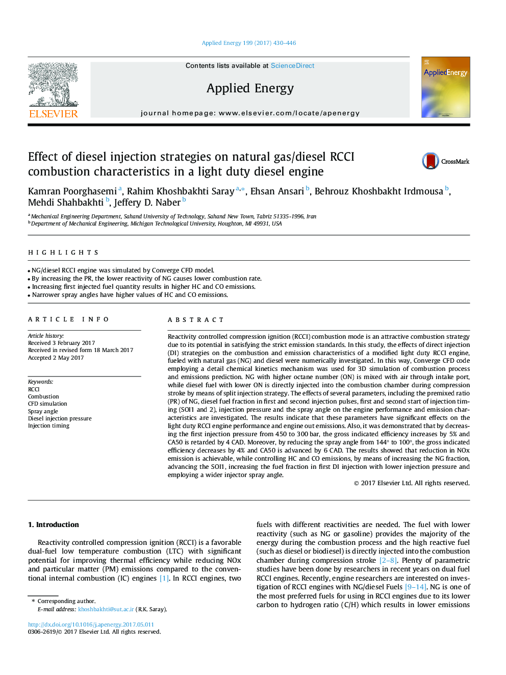 Effect of diesel injection strategies on natural gas/diesel RCCI combustion characteristics in a light duty diesel engine