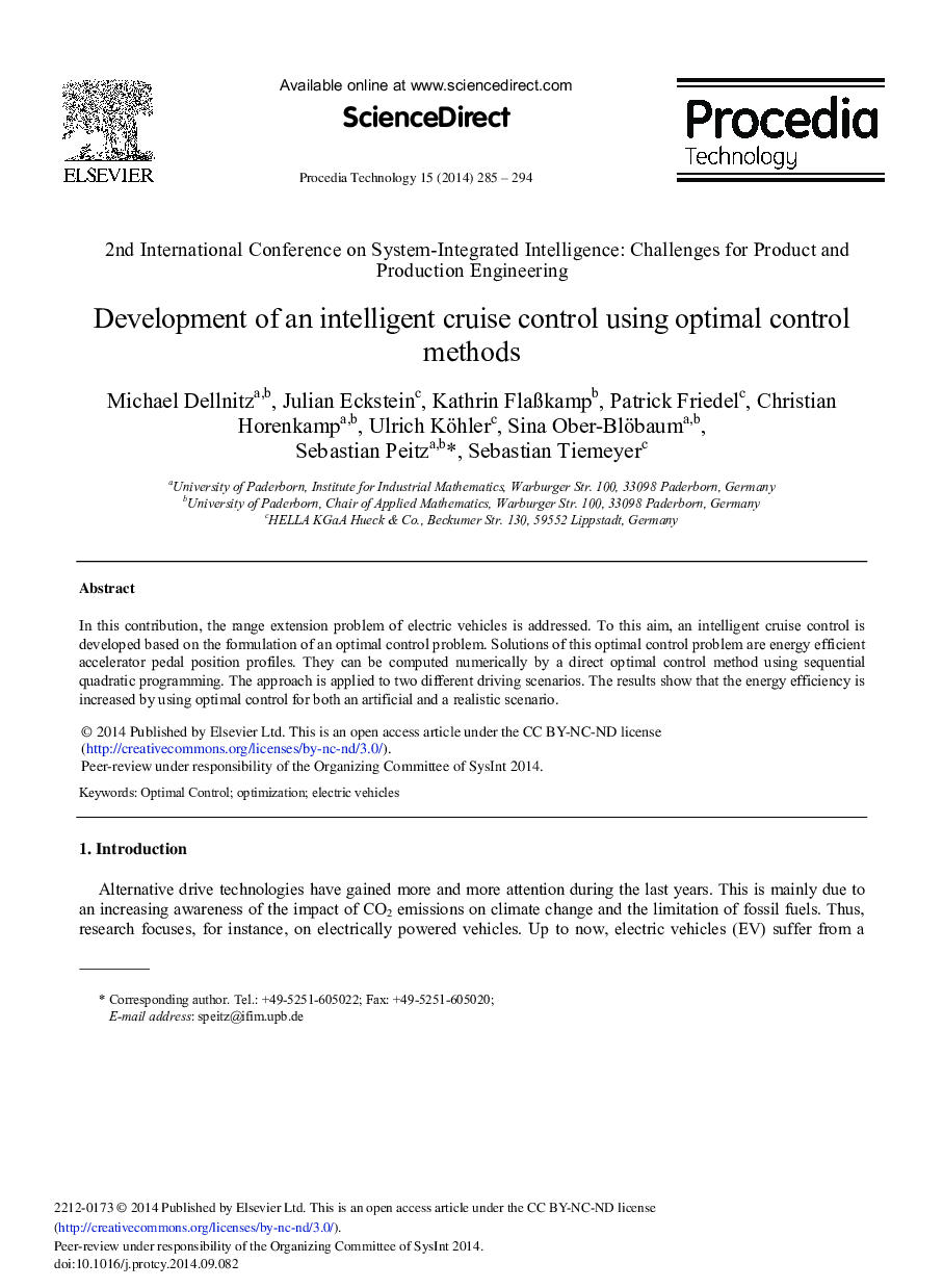 Development of an Intelligent Cruise Control Using Optimal Control Methods 