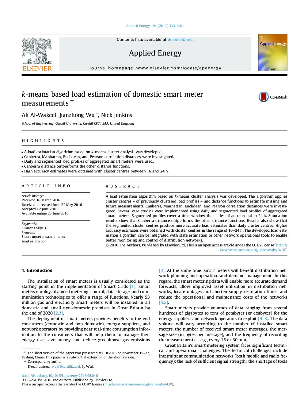 k-means based load estimation of domestic smart meter measurements