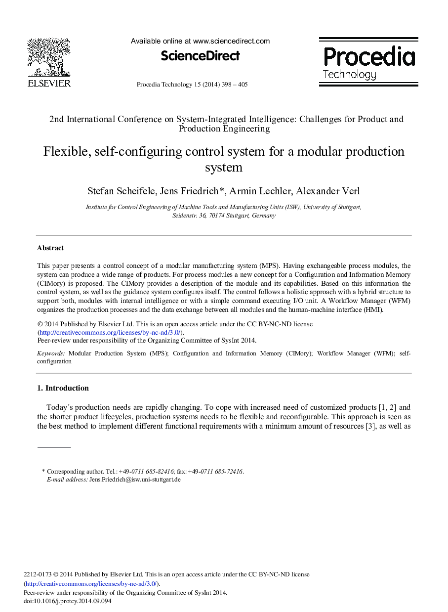 Flexible, Self-configuring Control System for a Modular Production System 