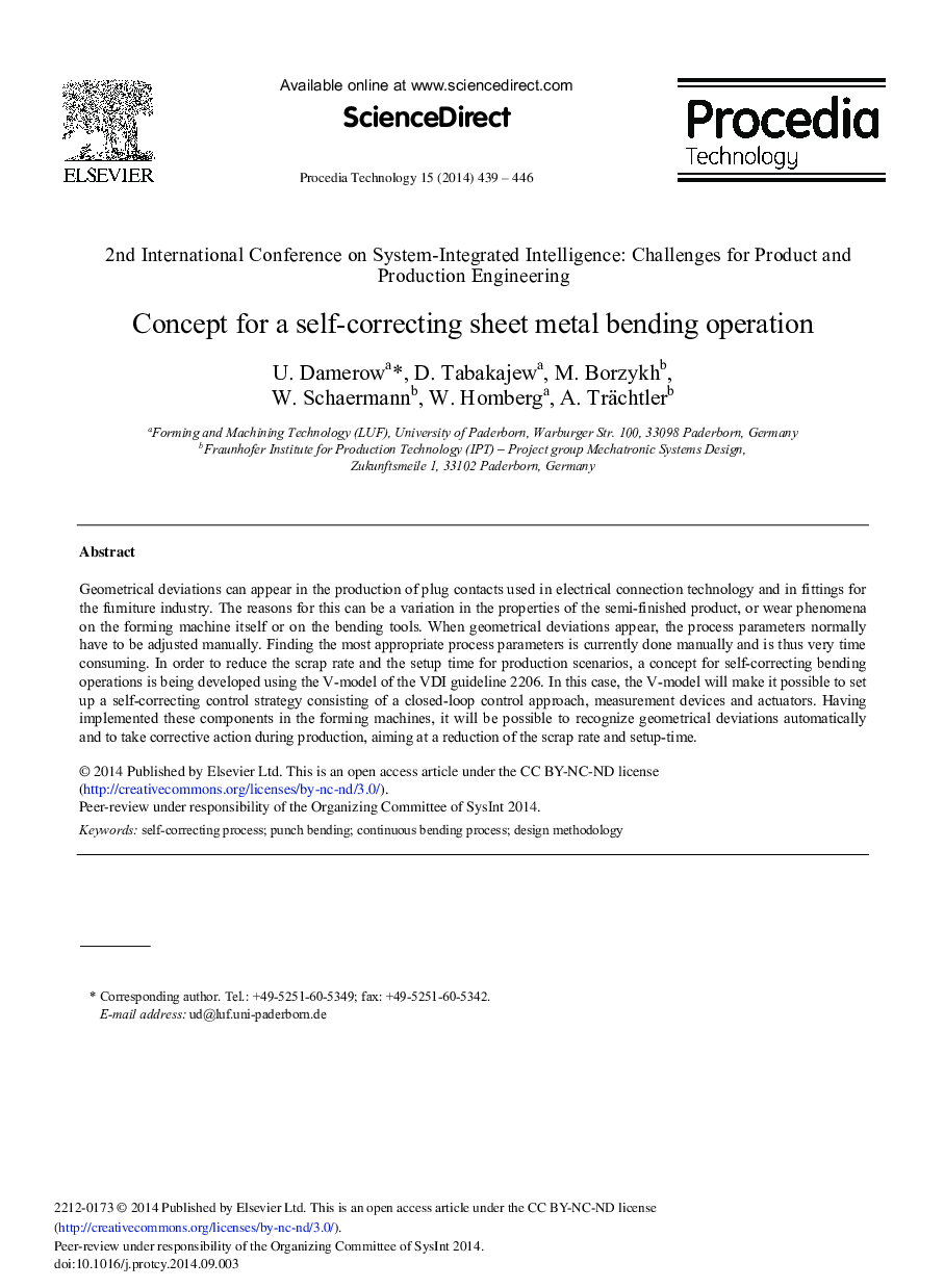 Concept for a Self-correcting Sheet Metal Bending Operation 