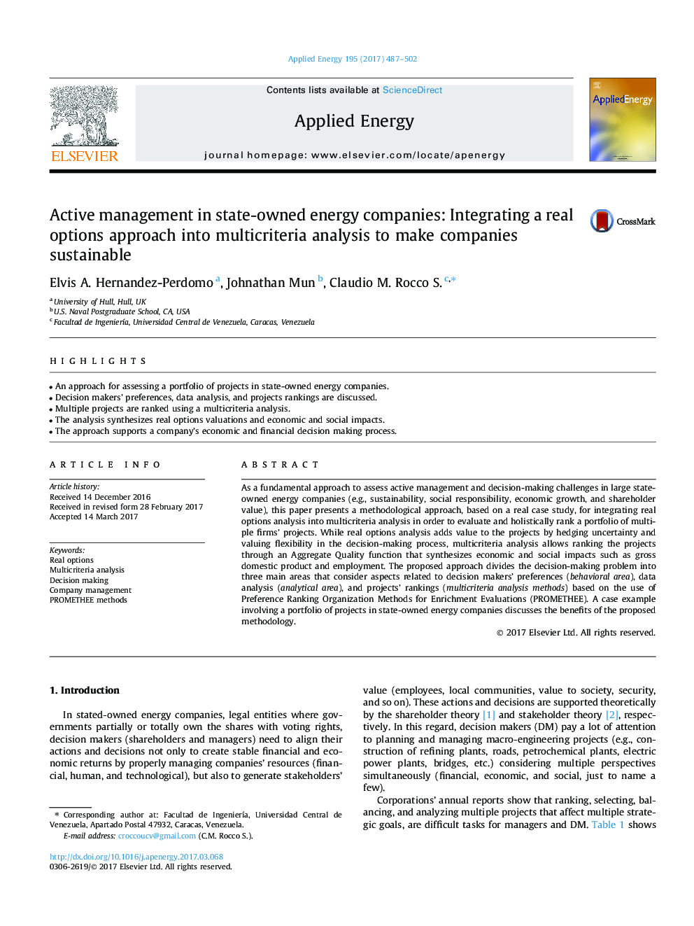 Active management in state-owned energy companies: Integrating a real options approach into multicriteria analysis to make companies sustainable