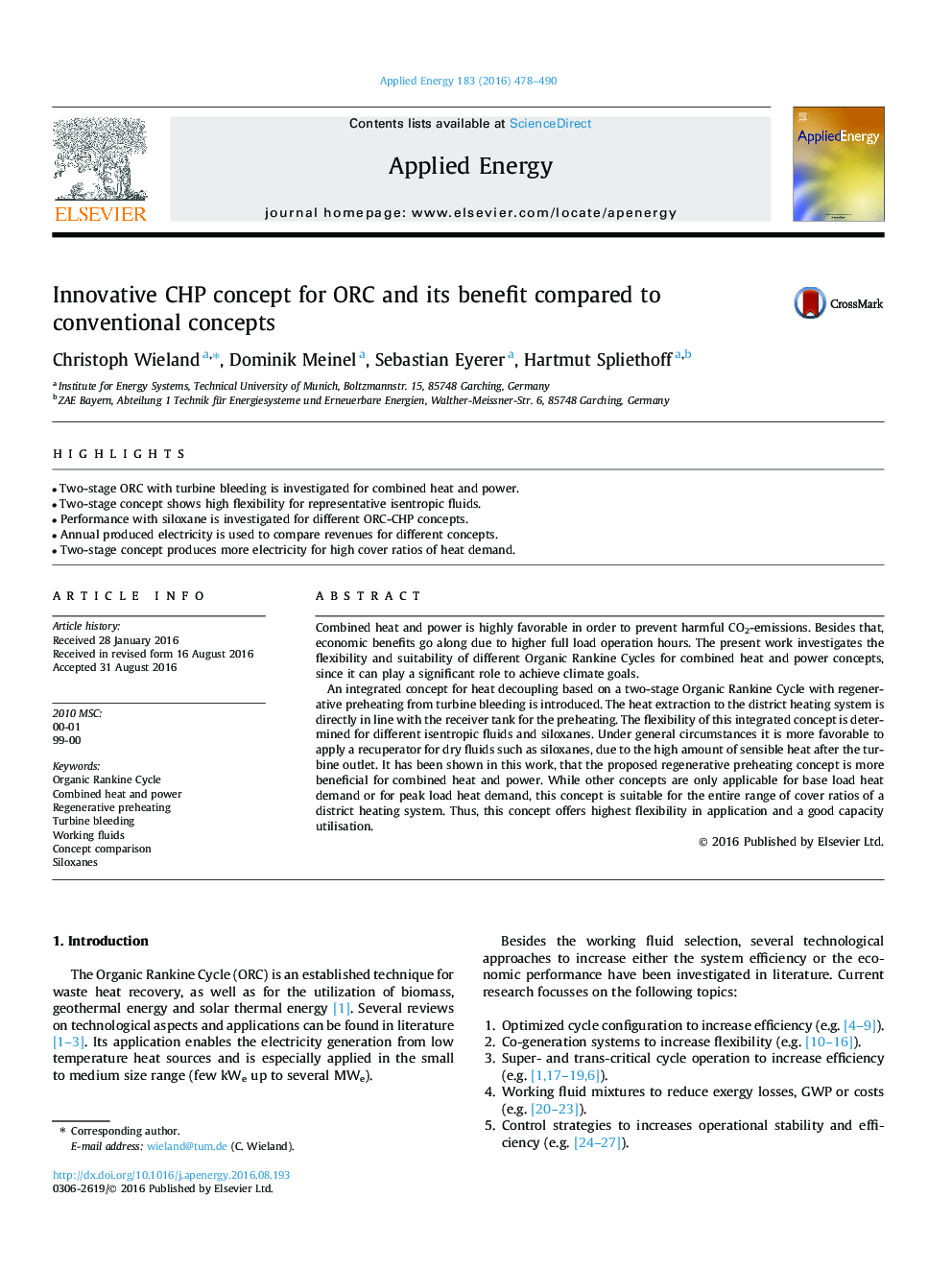 Innovative CHP concept for ORC and its benefit compared to conventional concepts