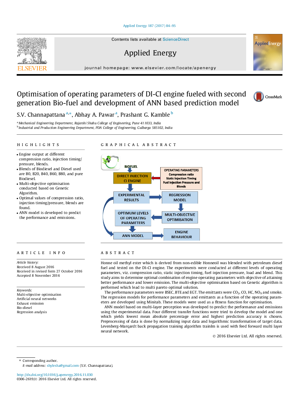 Optimisation of operating parameters of DI-CI engine fueled with second generation Bio-fuel and development of ANN based prediction model