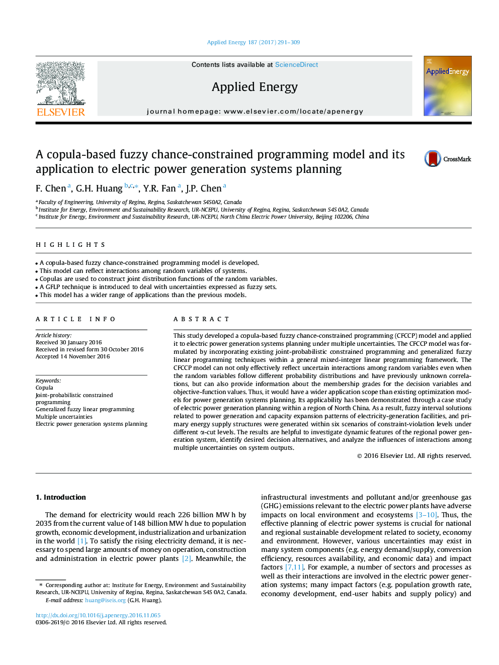 A copula-based fuzzy chance-constrained programming model and its application to electric power generation systems planning