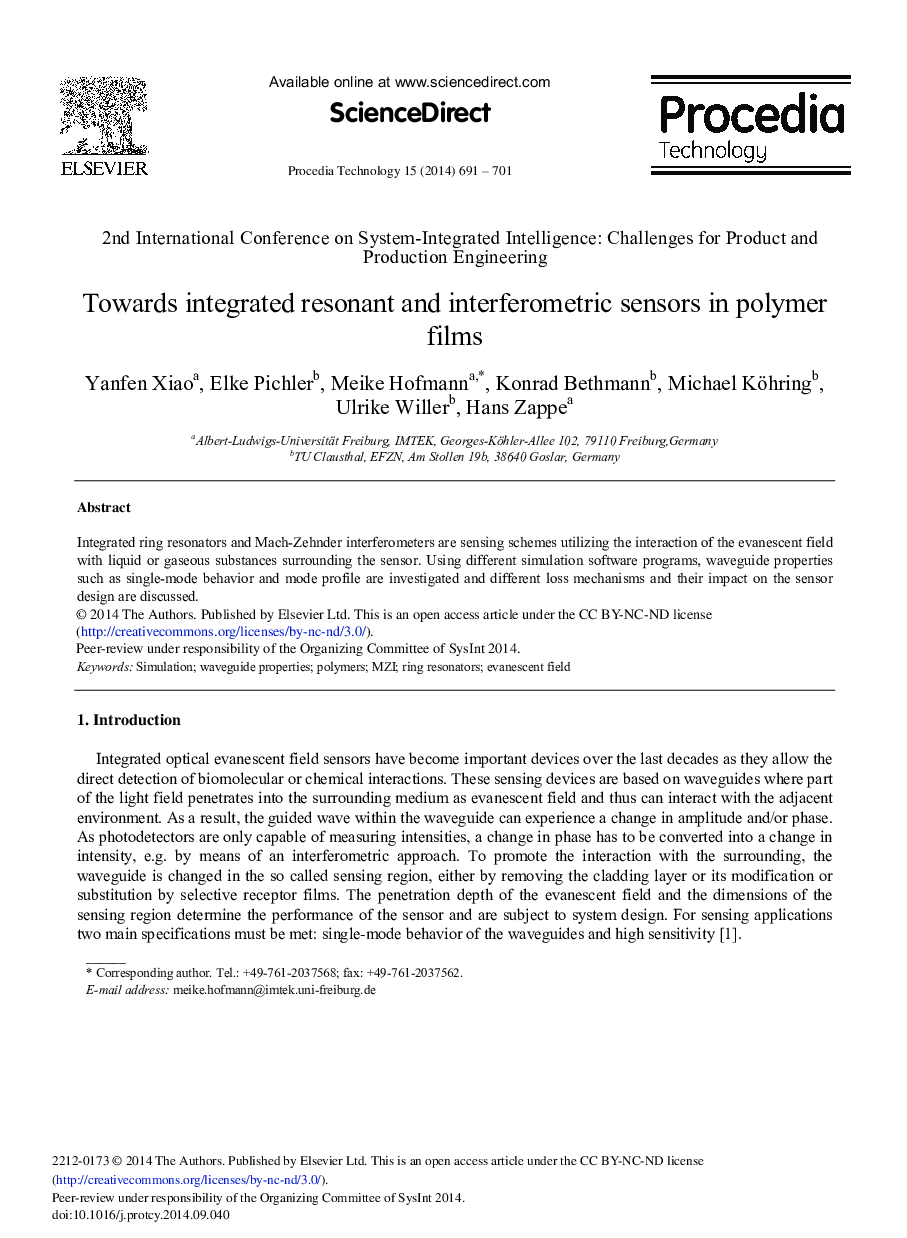 Towards Integrated Resonant and Interferometric Sensors in Polymer Films 