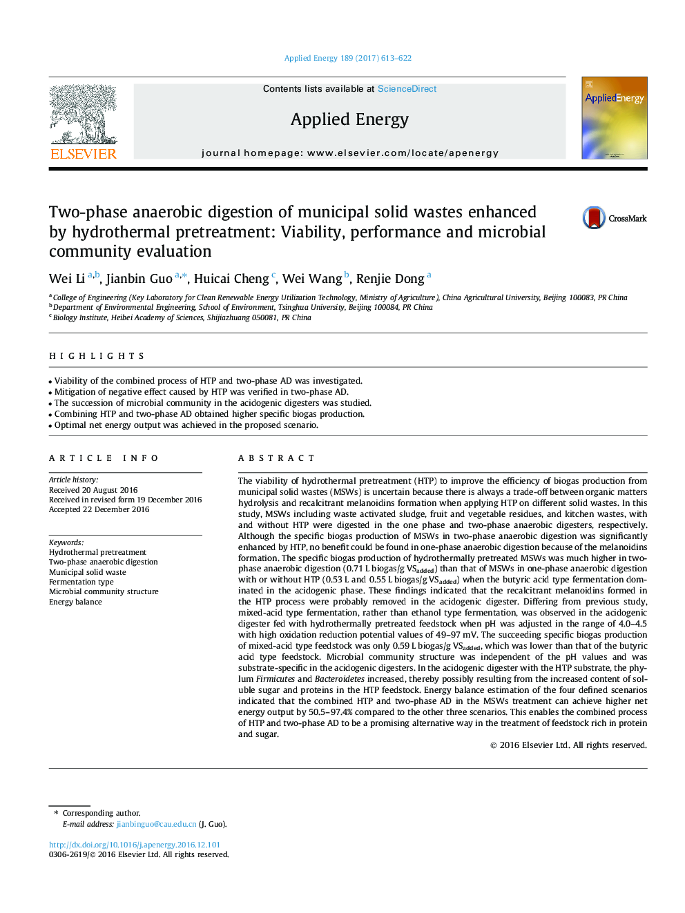 Two-phase anaerobic digestion of municipal solid wastes enhanced by hydrothermal pretreatment: Viability, performance and microbial community evaluation