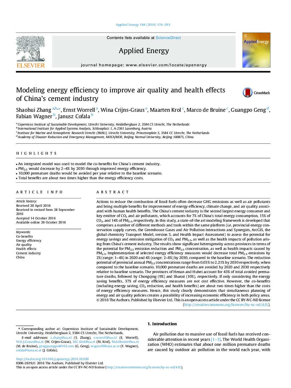 Modeling energy efficiency to improve air quality and health effects of China's cement industry