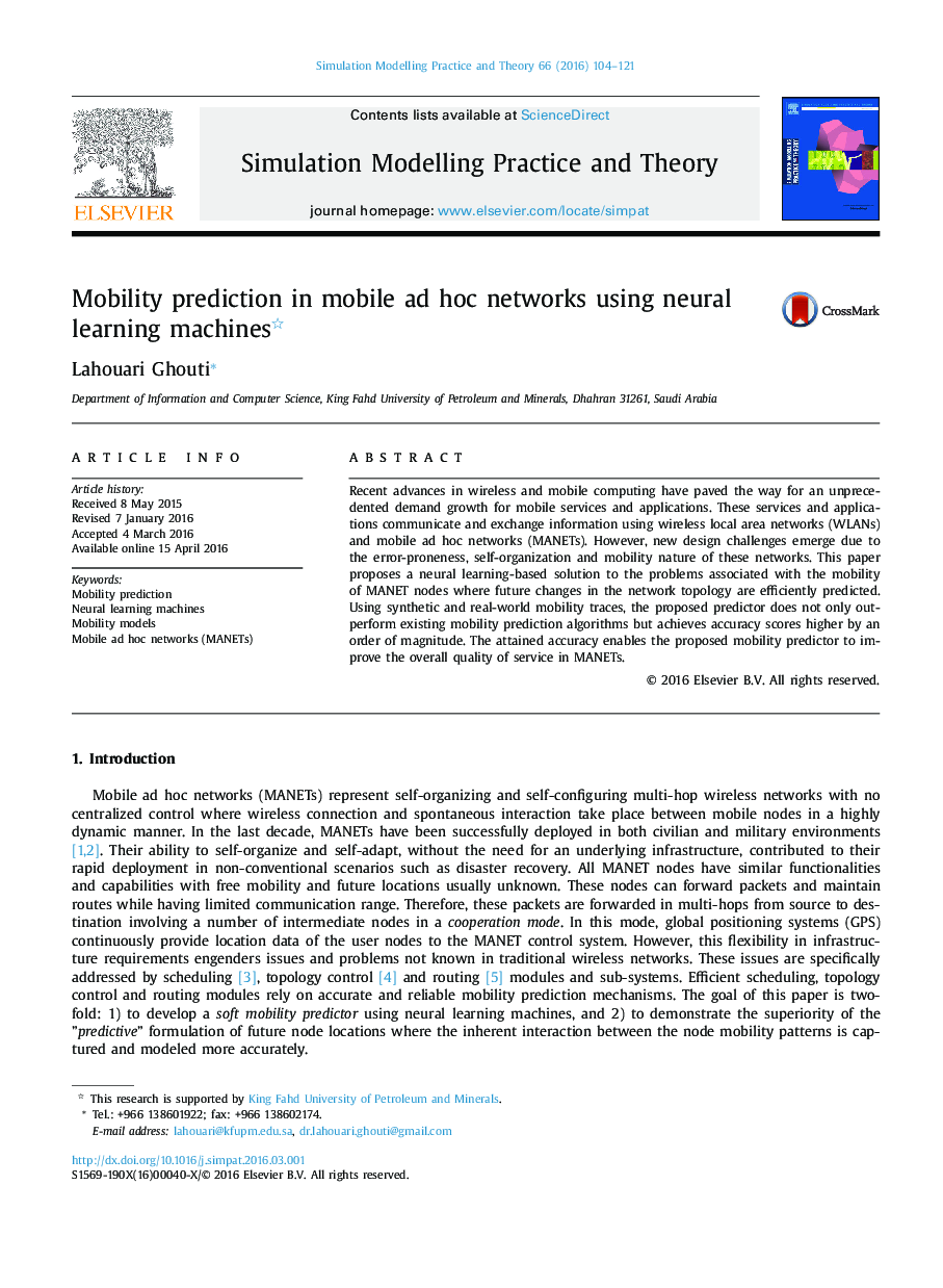 Mobility prediction in mobile ad hoc networks using neural learning machines 