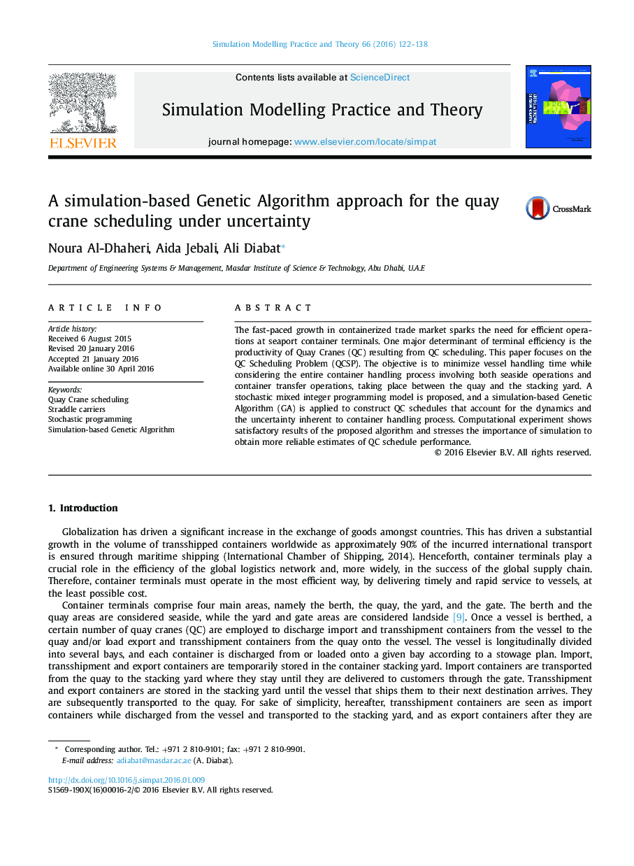 A simulation-based Genetic Algorithm approach for the quay crane scheduling under uncertainty