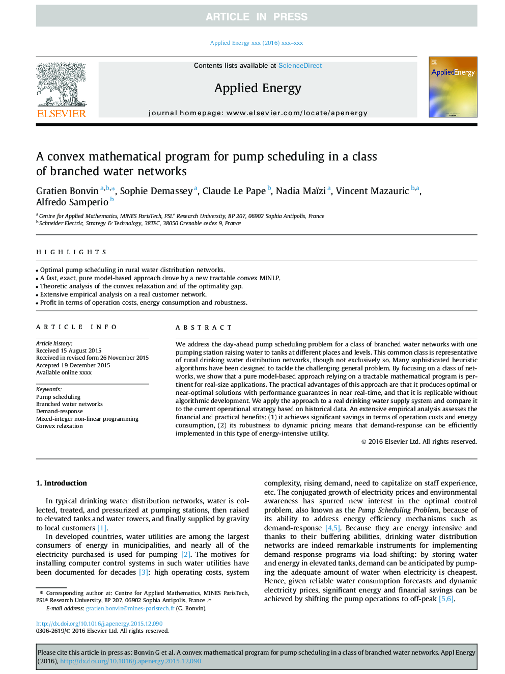 A convex mathematical program for pump scheduling in a class of branched water networks