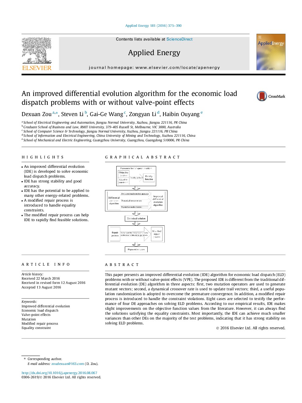 An improved differential evolution algorithm for the economic load dispatch problems with or without valve-point effects