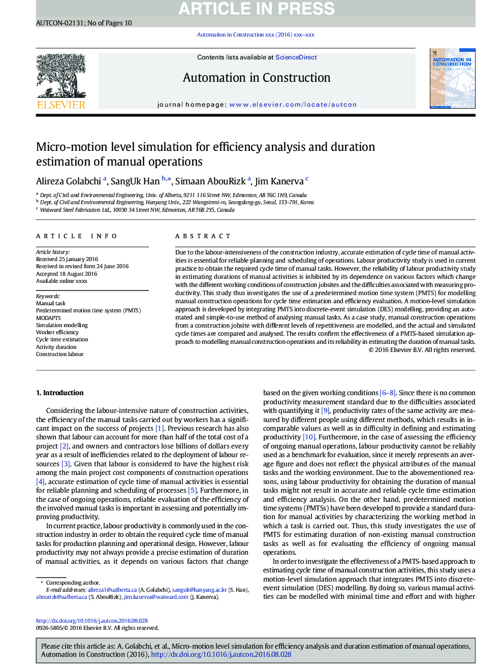 Micro-motion level simulation for efficiency analysis and duration estimation of manual operations