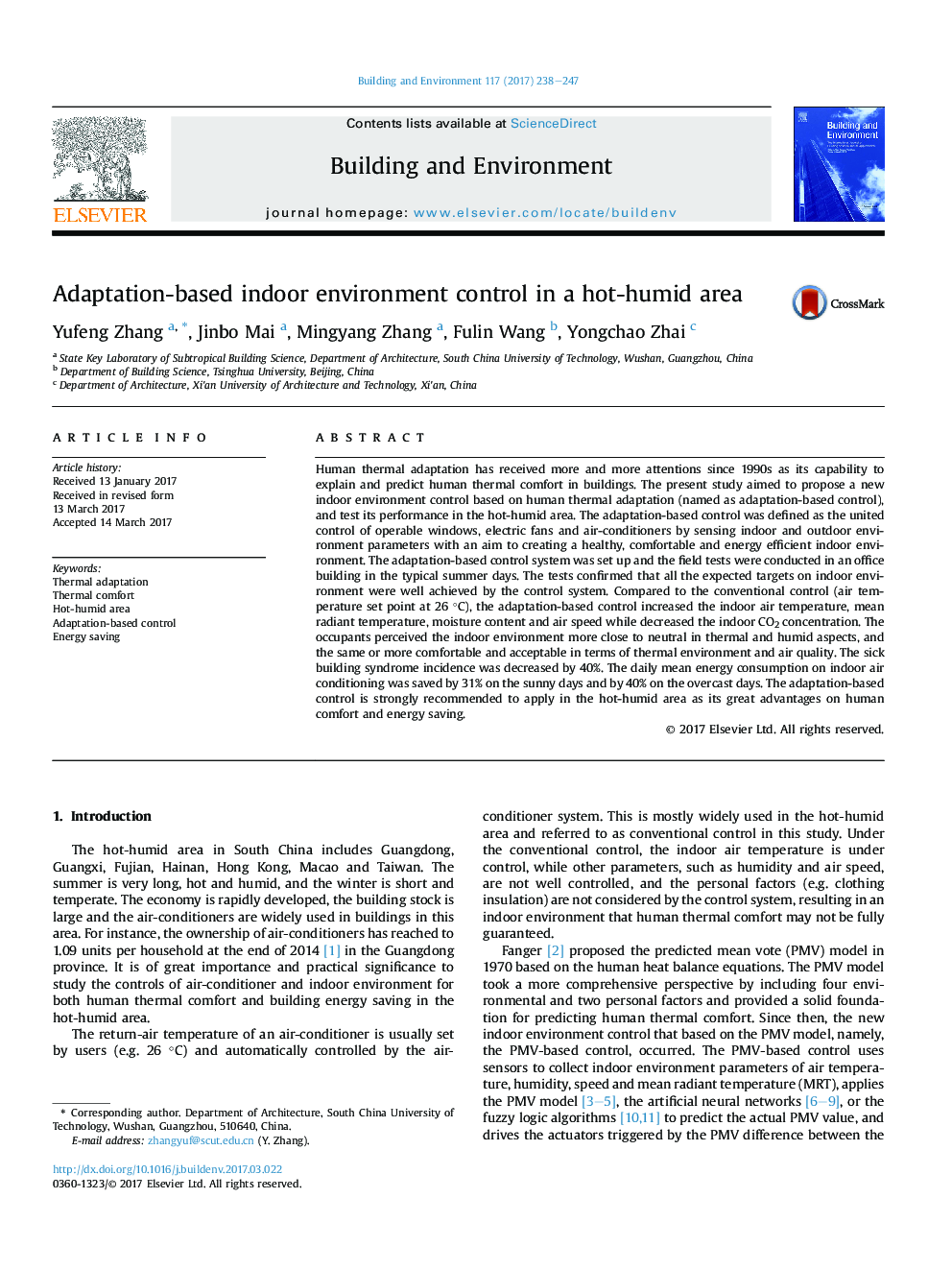 Adaptation-based indoor environment control in a hot-humid area