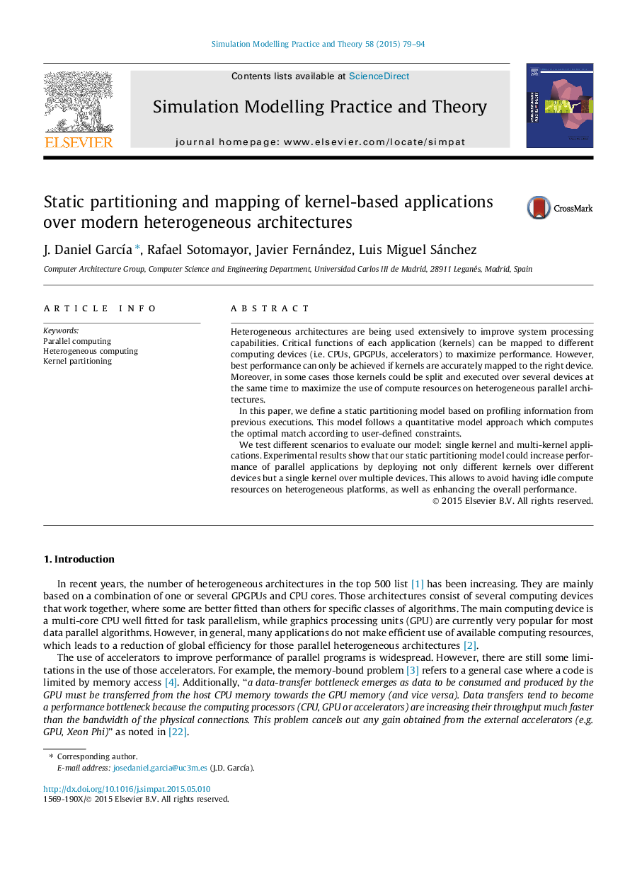 Static partitioning and mapping of kernel-based applications over modern heterogeneous architectures