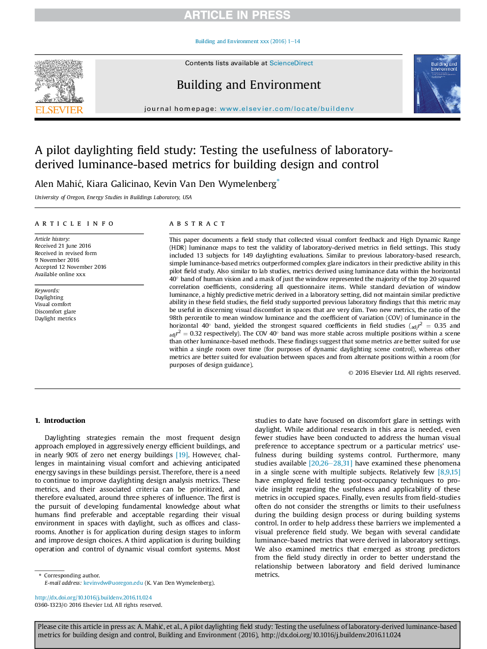 A pilot daylighting field study: Testing the usefulness of laboratory-derived luminance-based metrics for building design and control